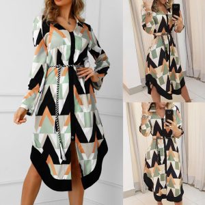 Belted L-Sleeve Casual Dress